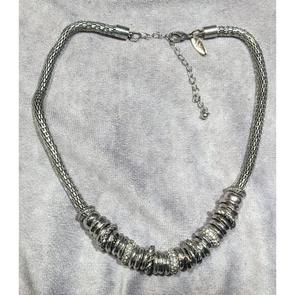NY & Company Brutalist Glam Silver Tone Mesh Tube Necklace - Picture 4 of 6